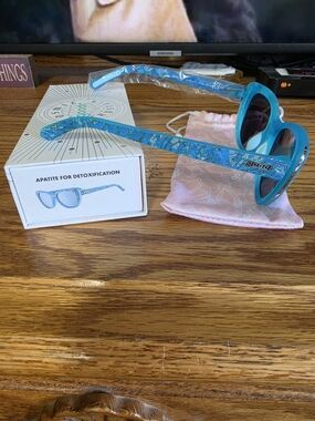 Goodr Turquoise Marbled Sunglasses "Apatite For Detoxification"  Cosmic Crystals